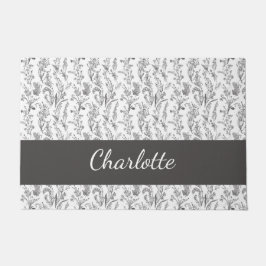 Tapete Toalete Floral Preto Branco Nome Personalizado