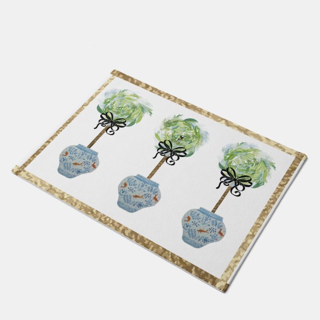 Tapete Topiaries Blue and White Ginger Jar Doormat Rug (Inclinado)