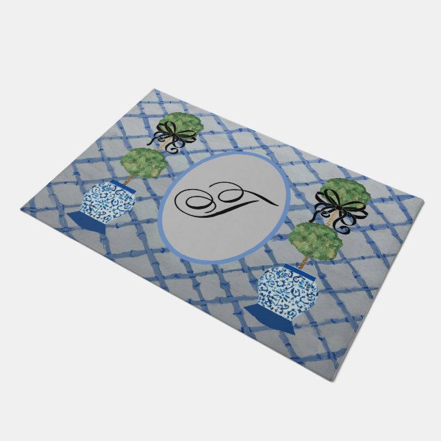 Tapete Topiary Blue Ginger Jars Doormat Welcome Mat (Inclinado)