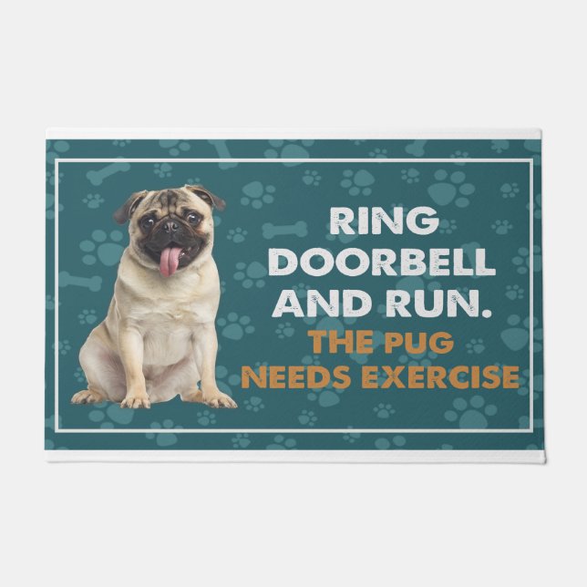 Tapete Toque A campainha E Faça O Exercício De Pug Necess (Frente)