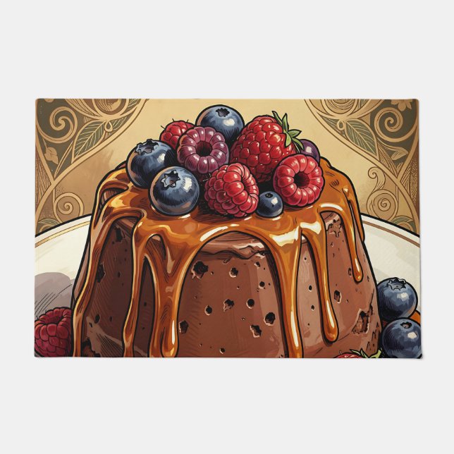 Tapete Torta de Chocolate Caramelo e Frutas Decadente (Frente)