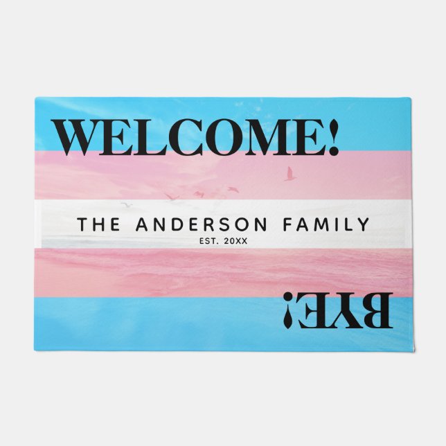 Tapete Transgender Flag Beach Personalizado Bem-vindo (Frente)