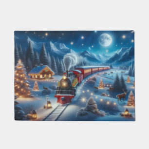 Tapete Trem de Natal Mágico Cena de Inverno Nevado