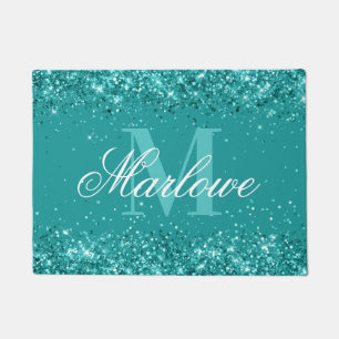 Tapete Trendy Teal Glitter Blue Monograma Verde