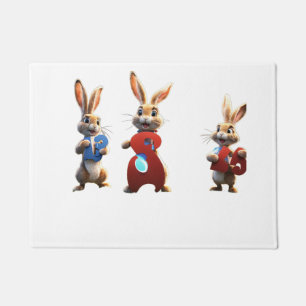 Tapete Três Coelhos de Desenho Animado Segurando uma Plac