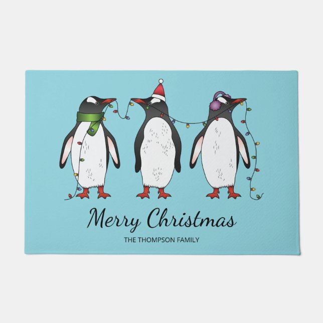 Tapete Três pinguins festivos de Natal com texto personal (Frente)