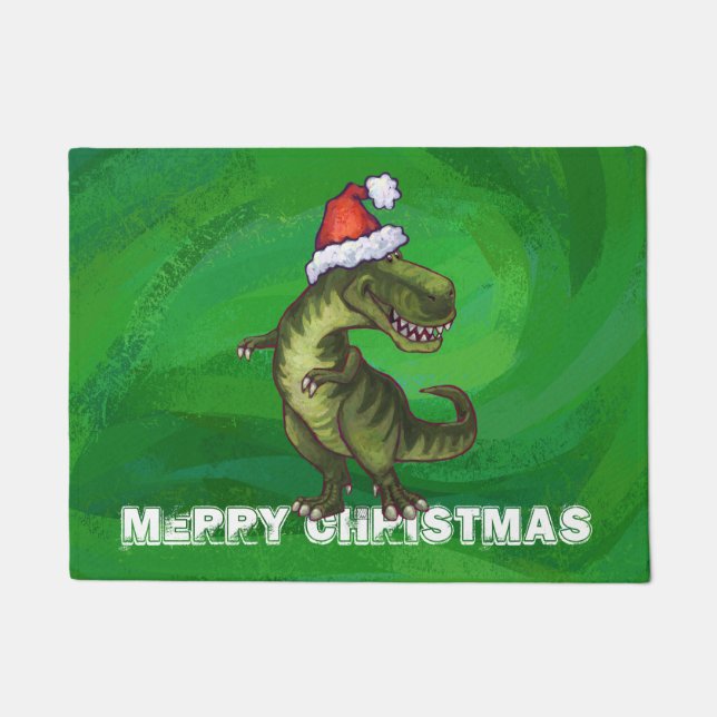 Tapete TRex em Santa Hat em Verde (Frente)