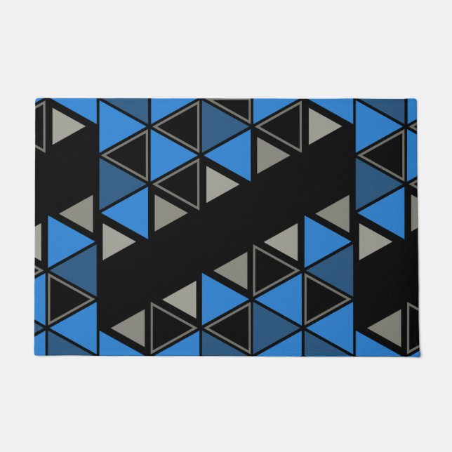 Tapete Triângulos Geométricos Retroativos Prata Azul (Frente)