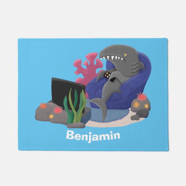 Tapete Tubarão engraçado assistindo desenhos animados na  (Frente)