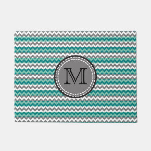 Tapete Turquesa e Cinza Chevron Zigzag Monograma