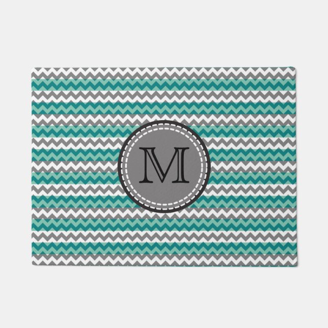 Tapete Turquesa e Cinza Chevron Zigzag Monograma (Frente)