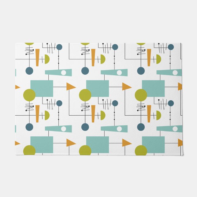 Tapete Turquesa Laranja Moldes Verdes Linhas Médio-Século (Frente)