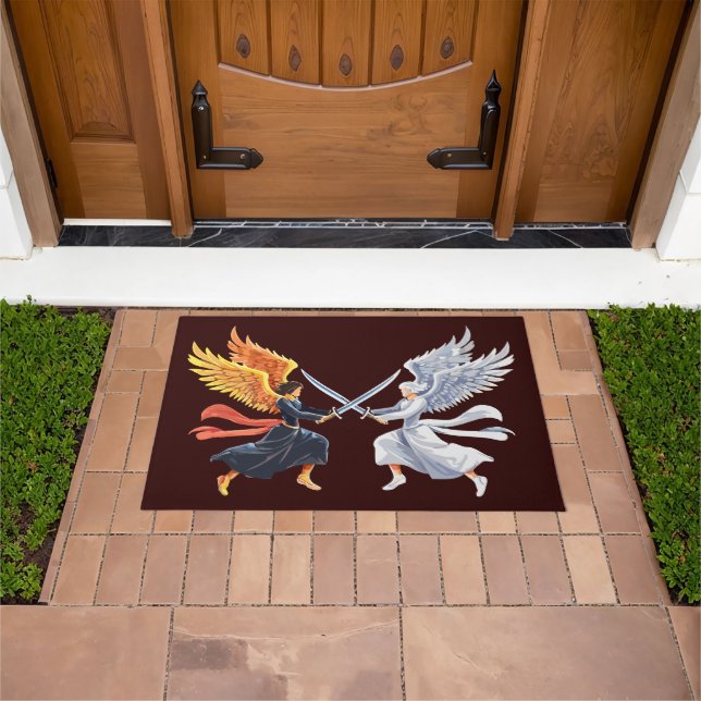 Tapete Two Angel with large sword with open wings (Ar livre)