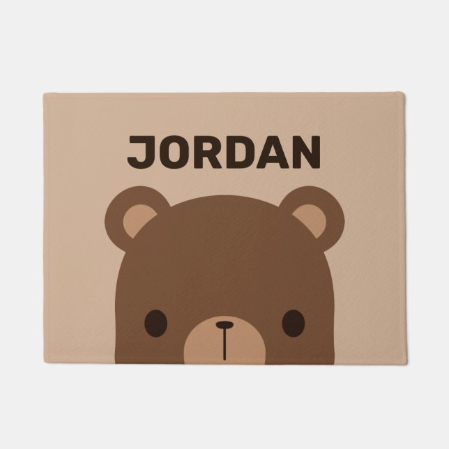 Tapete Urso Castanho Bonito com Nome Personalizado (Frente)