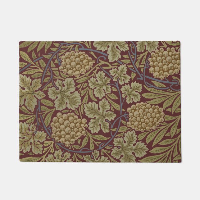 Tapete Uva de Videira de William Morris Vermelho Verde Ar (Frente)