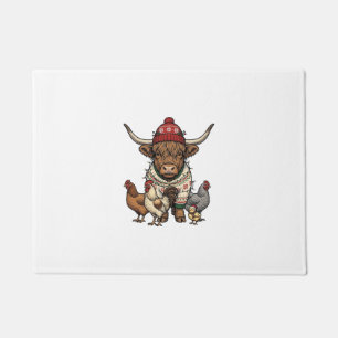 Tapete Vaca Alta Escocesa de Natal e Galinhas Engravura V