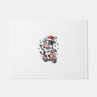 Tapete Vaca de Natal Andando de Scooter Rosa Vetor Vintag