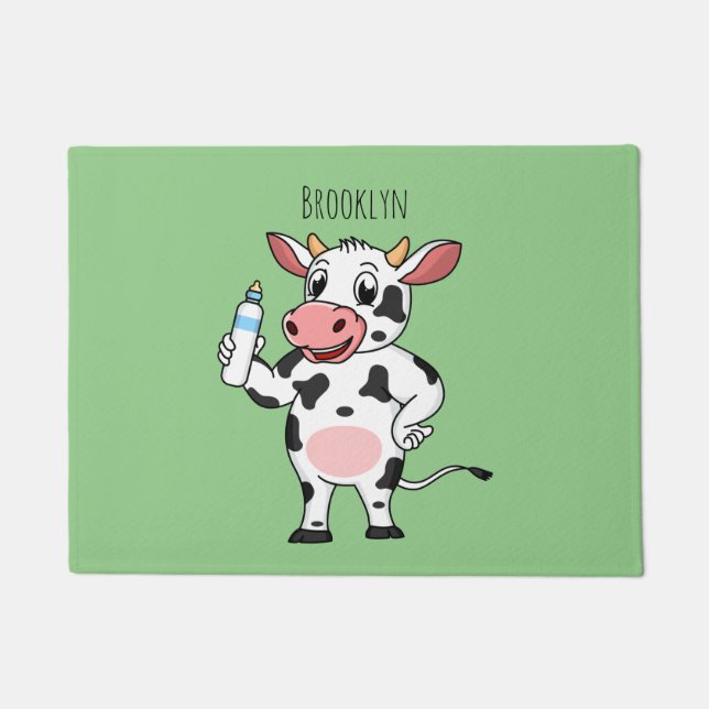 Tapete Vaca feliz com cartum de mamadeira (Frente)