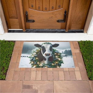 Tapete Vaca Holstein Vestindo uma coroa de Natal