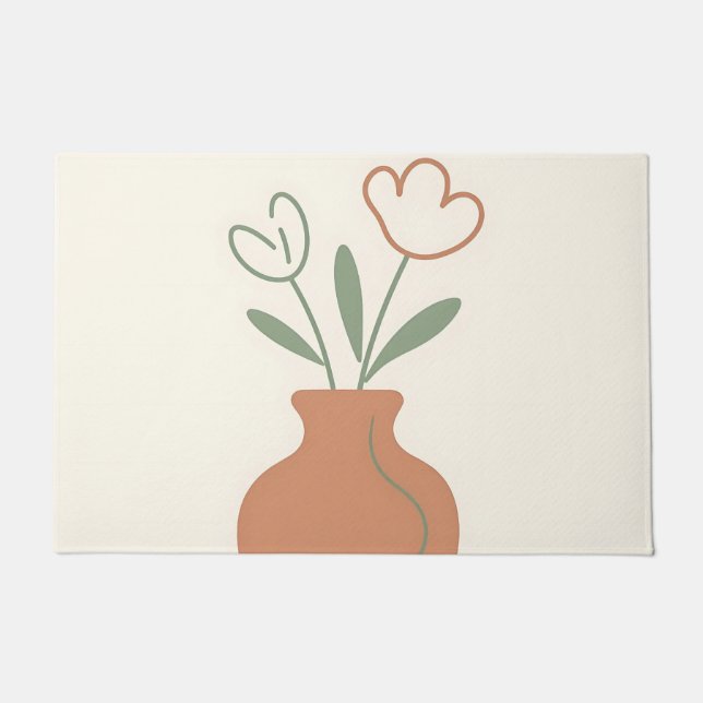 Tapete Vaso de Tulipas em Arte Linear Minimalista (Frente)