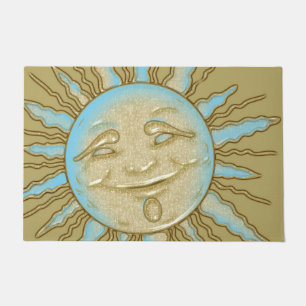 Tapete Verão sorrindo Sun Blue Dourado Door Mat