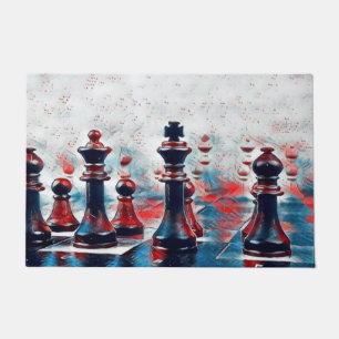 Tapete Vermelho, Branco, Azul Xadrez Peças King, Queen, 