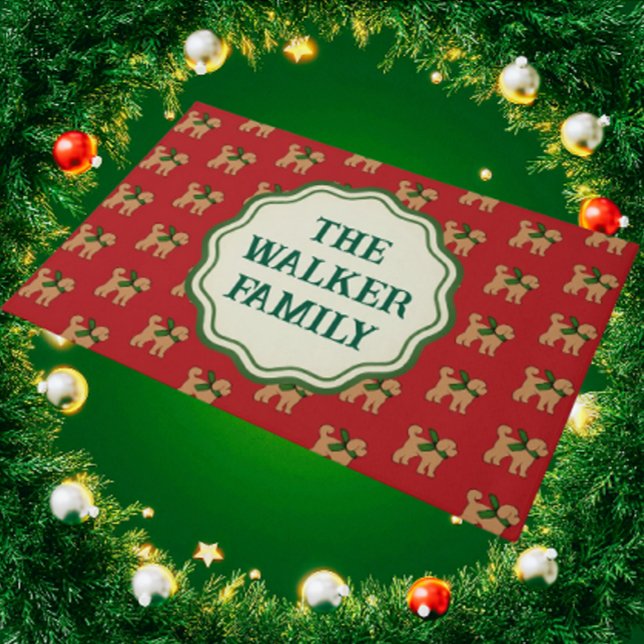 Tapete Vermelho Cachorro de Doodle Personalizado (Welcome family and friends with this personalized door mat!)