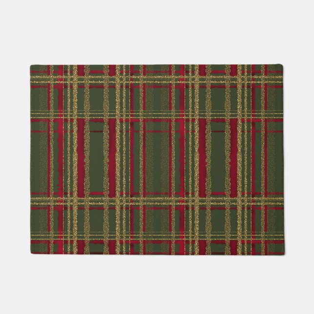 Tapete Vermelho Feriado, Verde e Dourado Tartan de Natal  (Frente)