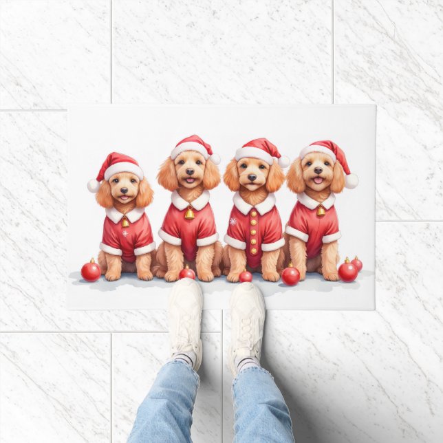 Tapete Vestido de Natal Cockapoo com Chapéu de Papai Noel (Interior)