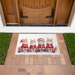 Tapete Vestido de Natal de Gato Siberiano com Chapéu de P
