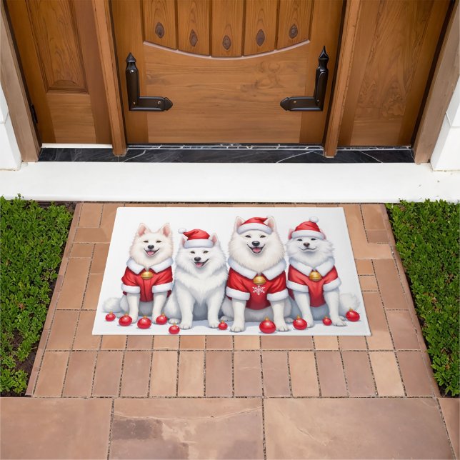 Tapete Vestido de Natal Samoyed com Chapéu de Papai Noel (Ar livre)