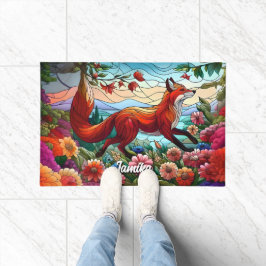 Tapete Vidro manchado - Raposa vermelha e flores