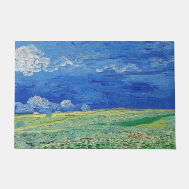 Tapete Vincent van Gogh - Campos de rodas sob as nuvens d (Frente)