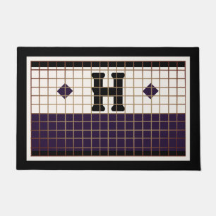 Tapete Vintage Bistro Azulejo Roxo e Monograma Dourado