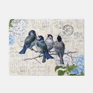 Tapete Vintage Blue Birds Flores Porta Italiana