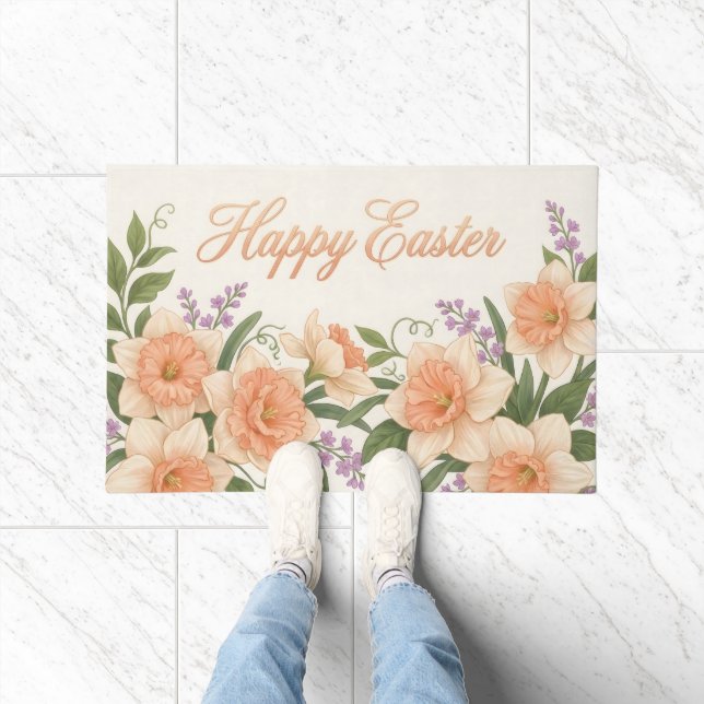 Tapete Vintage Botanical Apricot Tulip Easter Welcome Mat (Interior)