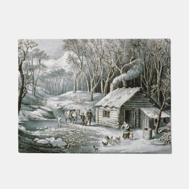 Tapete Vintage Currier & Ives Log Cabine Natal (Frente)