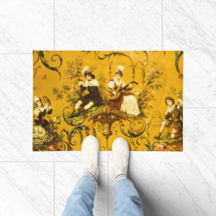 Tapete Vintage Floral Vitoriano Amarelo-Amarelo-Dourado f