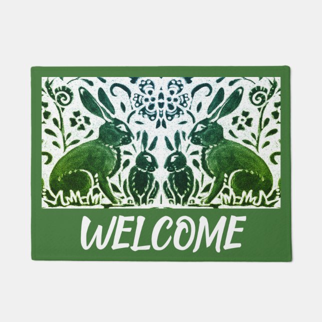 Tapete Vintage Green Rabbit Hare Foliage Welcome (Frente)