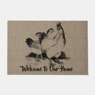 Tapete Vintage Hen e Rooster - Fazenda e animais domésti