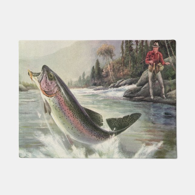 Tapete Vintage Rainbow Trout Pescador Pesca de Peixes (Frente)
