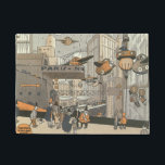 Tapete Vintage Science Fiction Urban Paris, Steam Punk<br><div class="desc">É fácil personalizar este tapete de boas-vindas com o seu texto personalizado! Ilustração vítrea Vintage punk vapor vitoriano Science Fiction viagem futurista e metrópole de transporte. A cidade de Paris, a França, no futuro, com aviões de dimensão pessoal em vez de carros e a estação de metro Gare du Nord....</div>