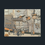 Tapete Vintage Science Fiction Urban Paris, Steam Punk<br><div class="desc">É fácil personalizar este tapete de boas-vindas com o seu texto personalizado! Ilustração vítrea Vintage punk vapor vitoriano Science Fiction viagem futurista e metrópole de transporte. A cidade de Paris, a França, no futuro, com aviões de dimensão pessoal em vez de carros e a estação de metro Gare du Nord....</div>