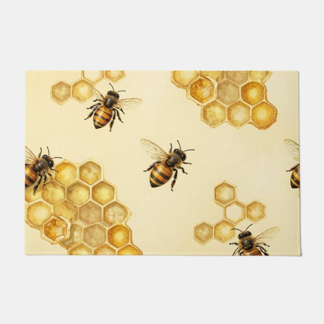 Tapete Watercolor Honey Bee Honeycomb Pattern (Frente)