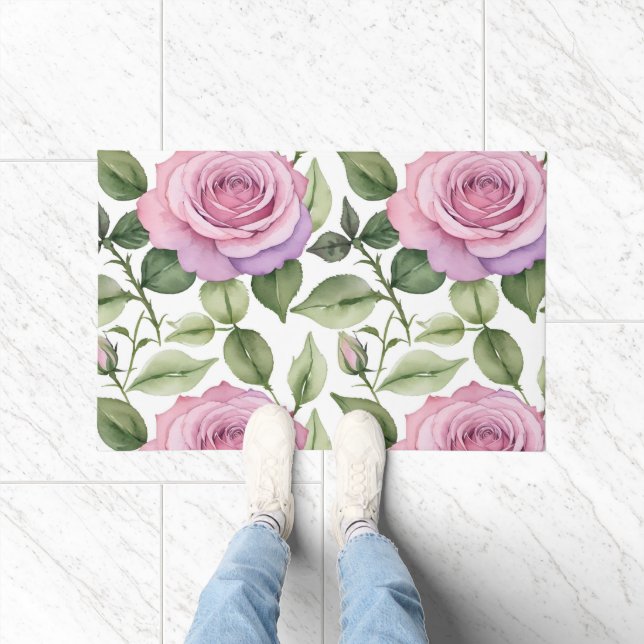 Tapete Watercolor Pattern Of Pink And Lavender Roses (Interior)