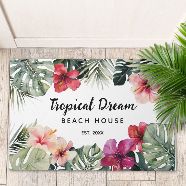 Tapete Watercolor Tropical Floral Botanical Beach House (In situ)