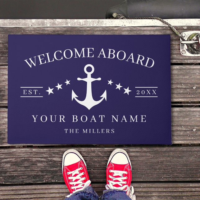 Tapete Welcome Aboard Anchor Boat Name Nautical (Anchor Custom Boat Name Welcome  Aboard  Nautical Doormat)