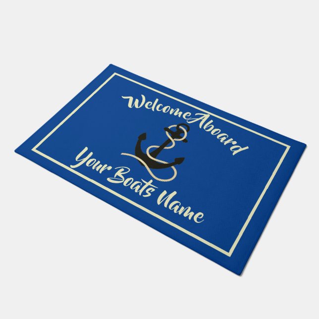 Tapete Welcome aboard nautical ships name anchor doormat (Inclinado)