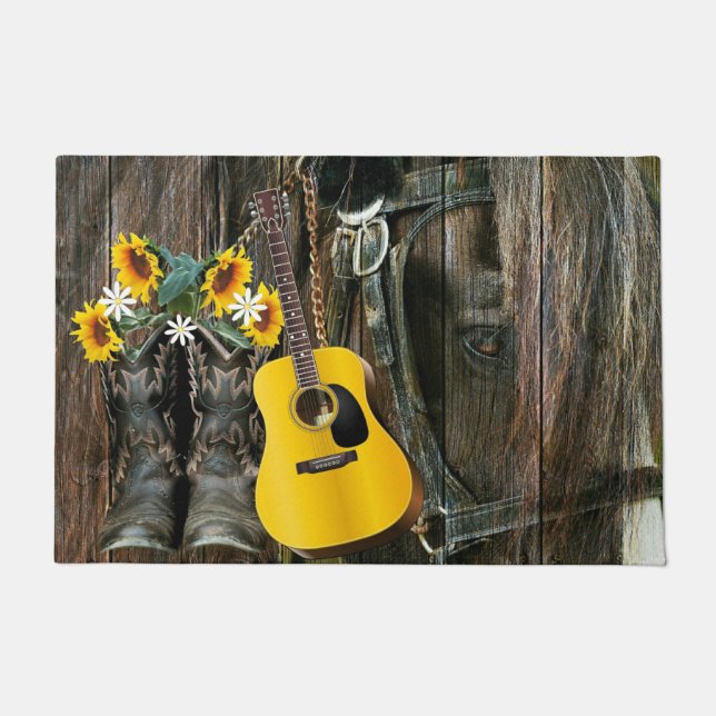 Tapete Western Horse Cowboy Botas Guitar Girassóis (Frente)