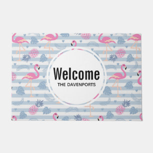 Tapete Whimsical Flamingo & Pineapple Patterno Welcome